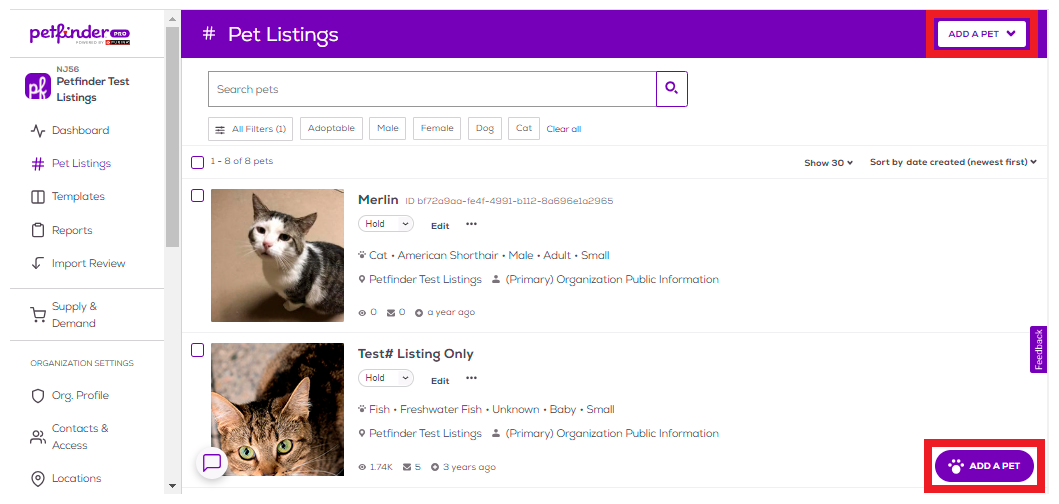 petfinder list a pet