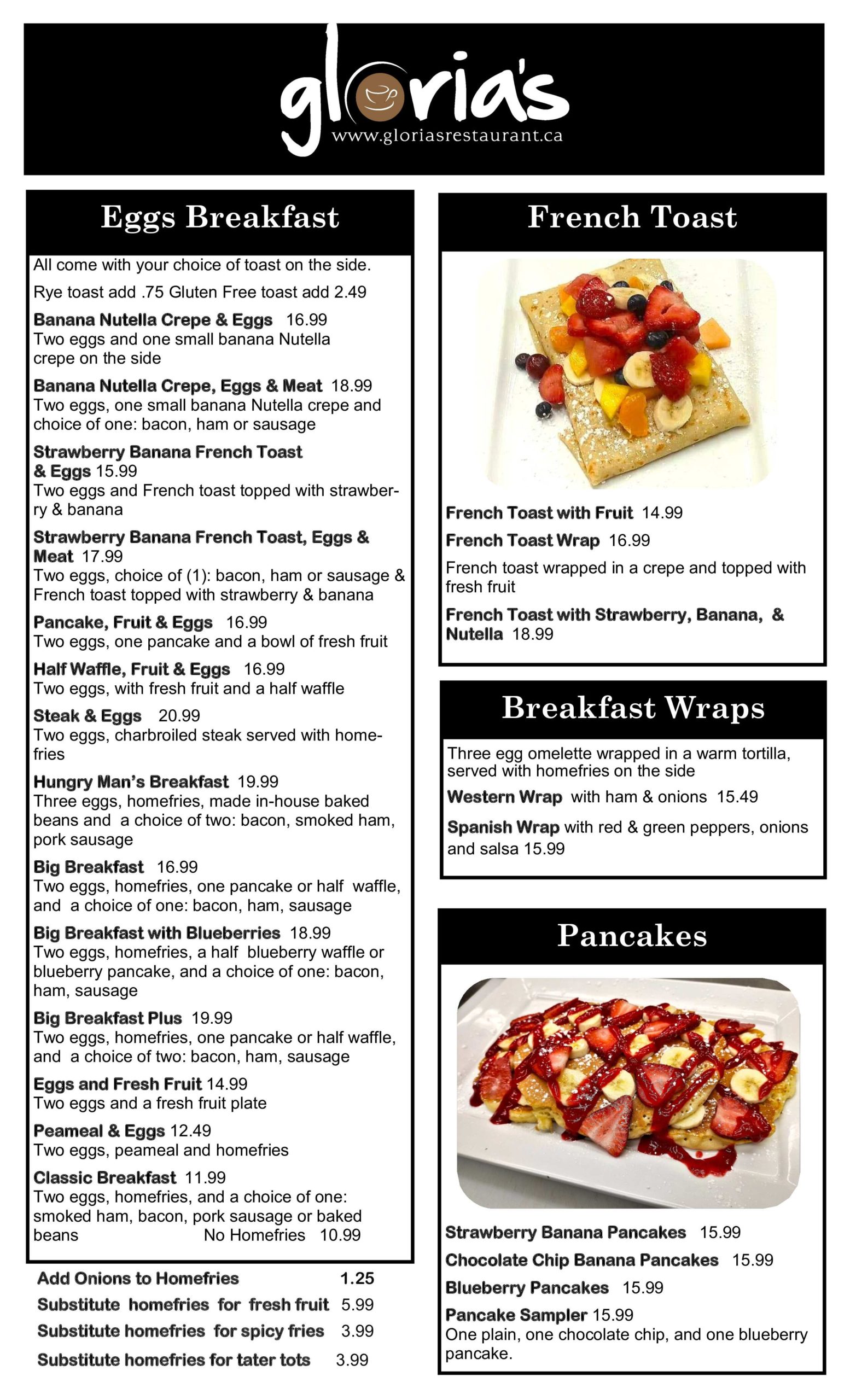 gloria's ontario menu