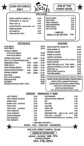 jody's menu
