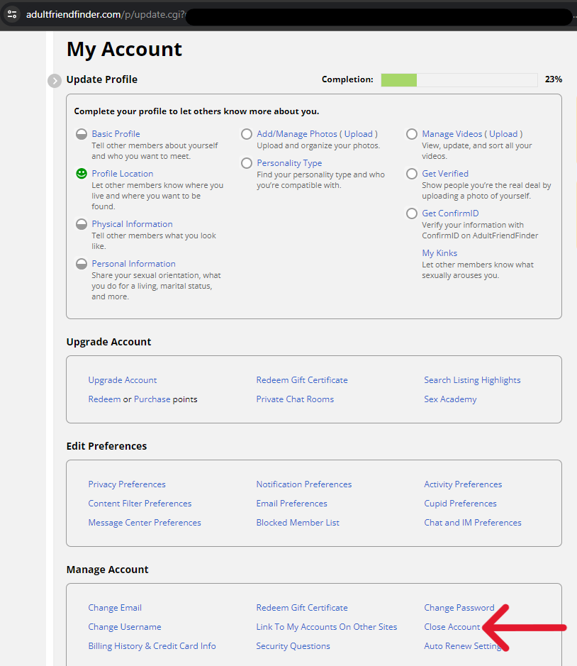 cancel adult friend finder account